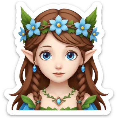 Hyper realistic flower elf mage fairy queen pale skin brown hair and blue-eyes sticker