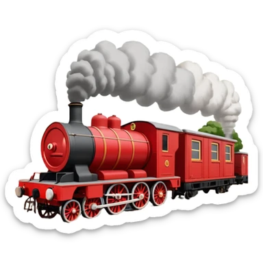 James the Red Engine pulling A Goods Train by Knapford Station on the Mainline, in the style of the original TV show, red engine with annoyed face, 6 seven plank troublesome freight cars, classic British industrial yard, no text sticker