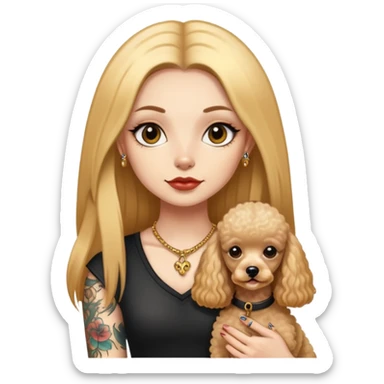 a  girl with glod  straight long hair and tattoos and (two) miniature poodles sticker