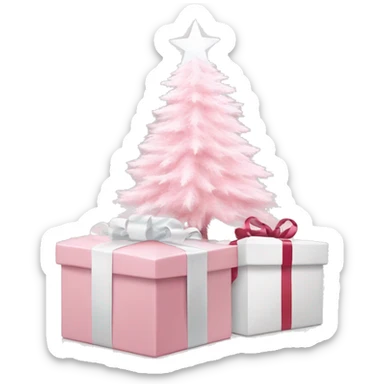 Light pink Christmas gifts under a white Christmas tree  sticker