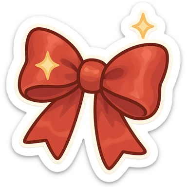 chibi style bow, red satin, shiny, simple and elegant, tied neatly, star motif sticker