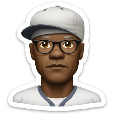 bald samuel l jackson serious wearing shirt and Kangol sticker