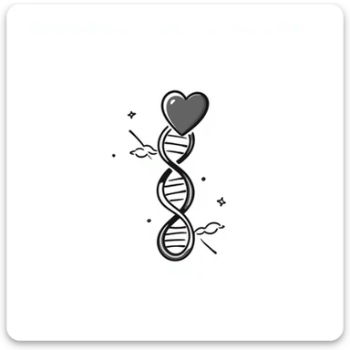 Hand-drawn DNA strand with heart element, representing sexual health testing and care sticker