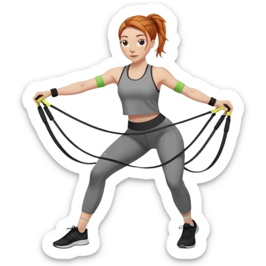 Ginger gym girl low bun brown athleisure resistance bands around thighs sticker