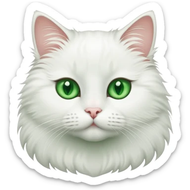 White cat with green eyes saying “Billie mow” sticker
