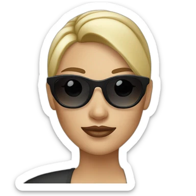 Beautifuil blonde woman with short hair ponytail and sunglasses drinking coffe sticker