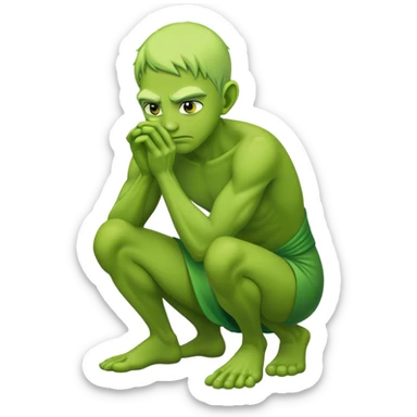 a green tall man character, bowing sticker