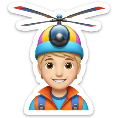 Boy wear colorful Spinning Helicopter hat sticker