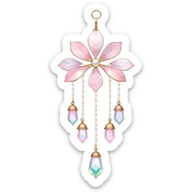 Hanging Iridescent pastel pink sakura crystals white-pearly suncatcher with bell sticker