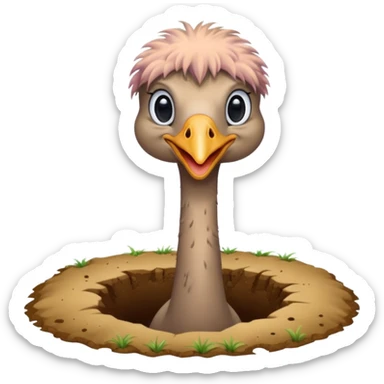 Ostrich with head inside a hole in the ground sticker