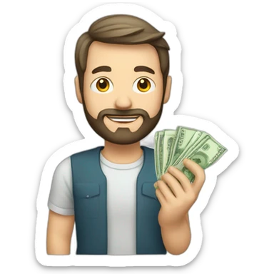 caucasian male with small beard and holding money sticker