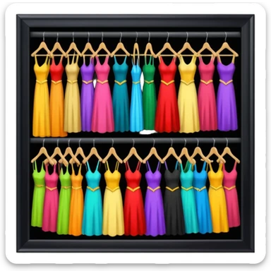 create a series of images for Theatre costumes Inventory showing a rack of costumes ready for performance sticker