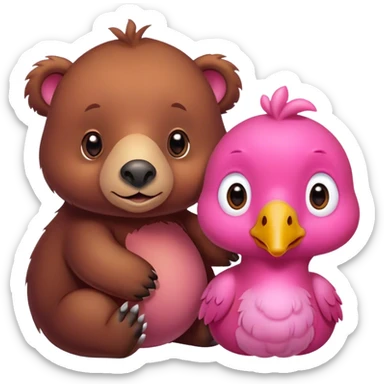 A cute brown bear and a pink dodo closely sticker