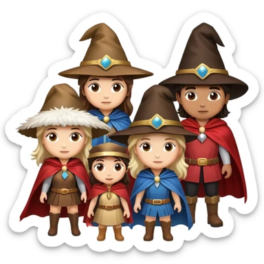3 girls and 1 guy as the 4 musketeers with feathered hats and capes sticker