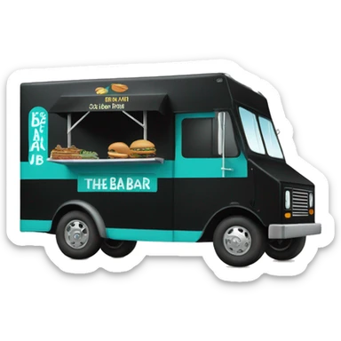 Black food truck with teal text on side saying “The Bean Bar” sticker