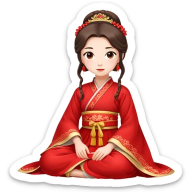 Beautiful girl wearing red Hanfu wedding dress sitting sticker