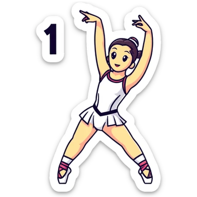 Performance dancer in dance costume holding number 1 sticker