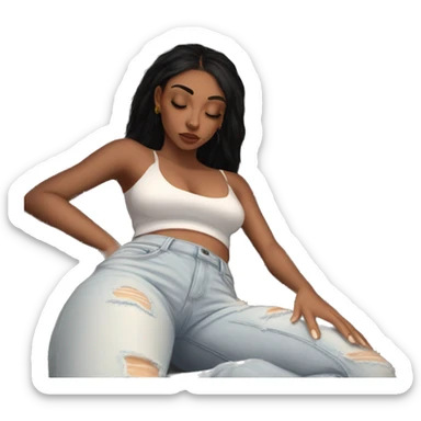 girl with baddie long lashes withh white crop top and with jeans on sleeping sticker