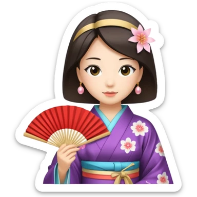 Japanese Kimono princess with fan sticker
