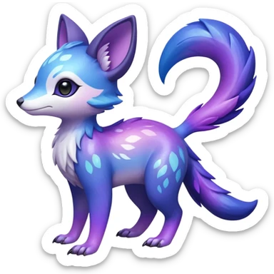  Shiny cute realistic iridescent glossy oily smooth silky soft White with indigo-Violet-purple-pinkish-gradient markings beautiful handsome gorgeous aesthetic colorful vibrant Vernid-Trico-species-Fakemon-creature by LiLaiRa, 4 legs, 1 tail, random markings, (full body) sticker