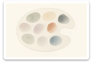 a paint palette with splashes of color, watercolor art style sticker
