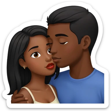 Black girl kissing white guy with black hair sticker