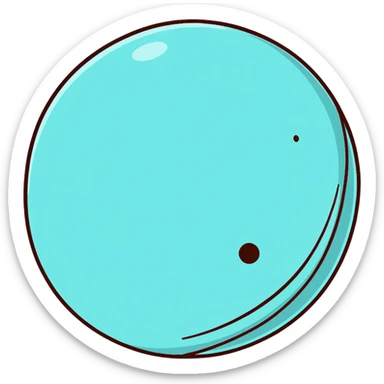 Uranus planet with pale cyan surface, tilted rings, and a friendly face sticker