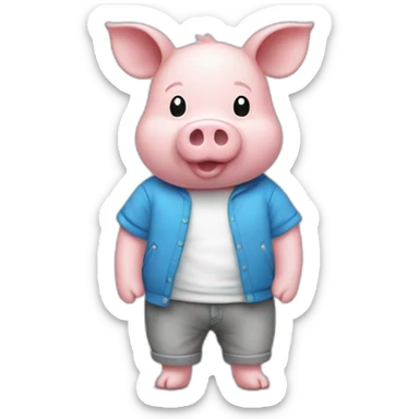 Un cochon doudou avec un t-shirt blanc et pas de pantalon sticker