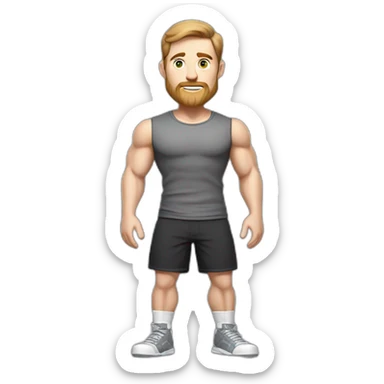 Full height Pale skinned muscular man With Realistic eyes and mouth, light brown hair and stubble In dark gray sleeveless mike, black oversize sports shorts, watch and white sneakers. sticker