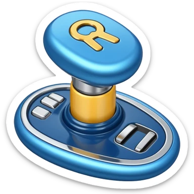 blue car gear shift stick with R for reverse highlighted sticker