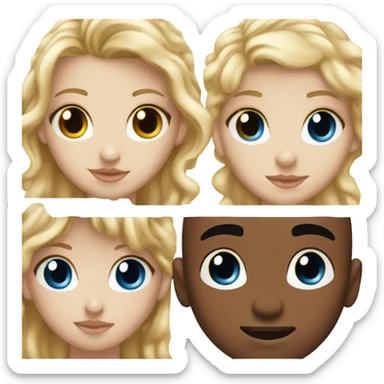 girl with straight blonde hair and blue eyes kissing mixed boy with curly brown hair and brown eyes  sticker