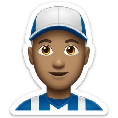 Bald soccer player with baseball cap sticker