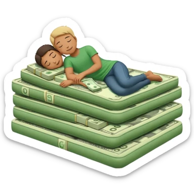 happy person napping on mattress of money sticker