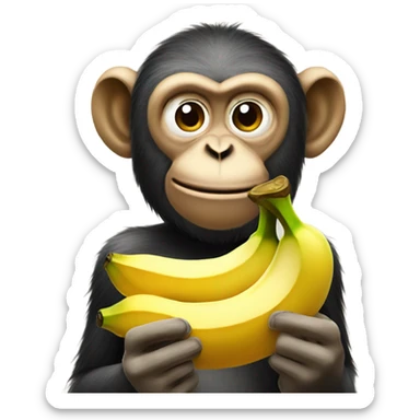 Monkey eating banana and holding bitcoin  sticker
