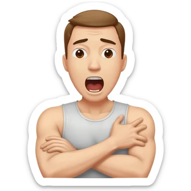 Arms crossed holding neck while screaming guy sticker