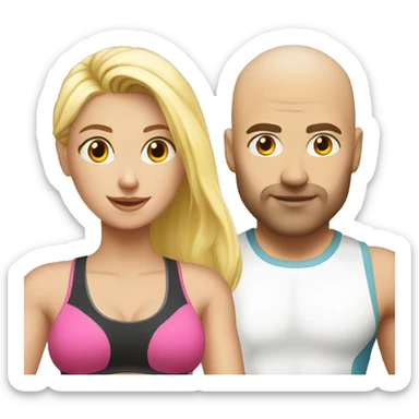 Blond girl going to the gym with a bald guy with white berth  sticker