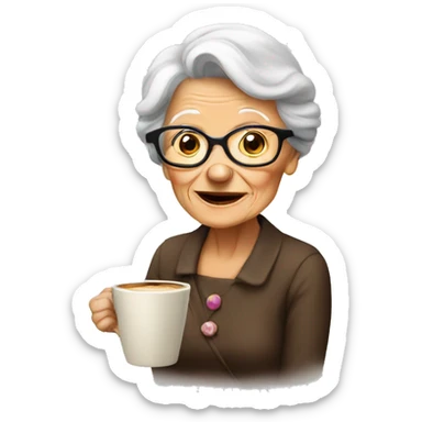 old lady with coffee sticker