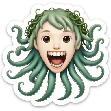 A open  with spiraling teeth and seaweed tentacles ￼ sticker