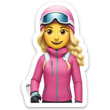 Skier girl with blonde hair and pink gear show skis and legs  sticker