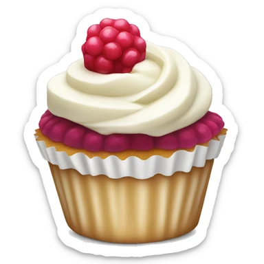 Vanilla cupcake with white icing and raspberry on top sticker