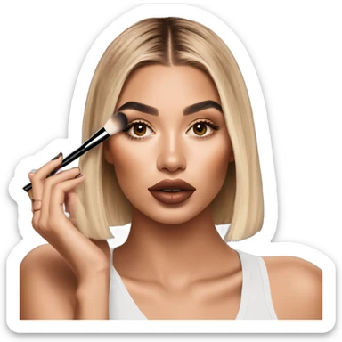 Hailey Bieber doing makeup  sticker