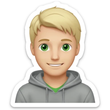 Handsome blond guy with green eyes and grey hoodie sticker