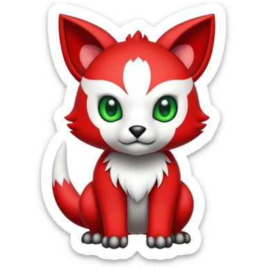 Cute cool black red animal hybrid Fakemon full body, green eyes, white belly, white muzzle sticker