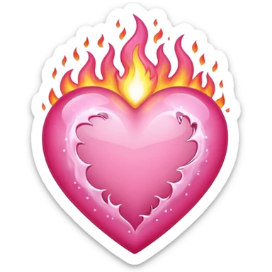 A delicate pink heart engulfed in slow-burning pink flames, flickering with sparkles sticker