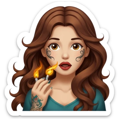 mystic woman long wavy brown hair tattoos warm breath glow from mouth sticker