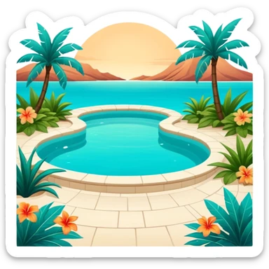 An exotic lush warm-colored romantic pool with lush warm colors sticker