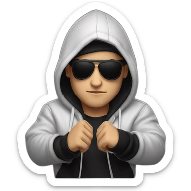 DJ Snake serious attitude wearing a black hoodie showing a punch hand sticker