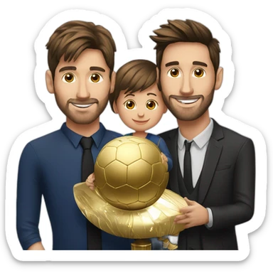 Messi avec ses 8 ballon d'or et sa famille sticker