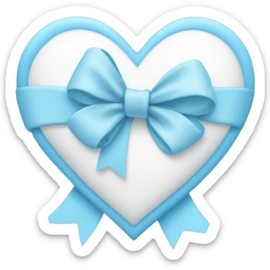A white heart with a baby blue bow on the left top side of the heart sticker