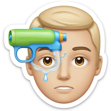 X on eyes with water gun sticker